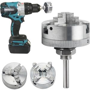 Z011 4-Jaw Lathe Chuck, Mini Lathe Chuck with Connecting Rod and Wrench, Self Centering Wood Turning Chucks, Power Lathes Accessory
