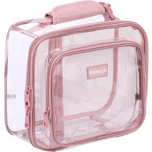 BORMELUN Clear Lunch Box for Girls Kids, Transparent Lunch Bag Perfect for School and Work with Adjustable Handle and Zipper Closure School Backpack,Pink (9.5x7.5x4 inches)