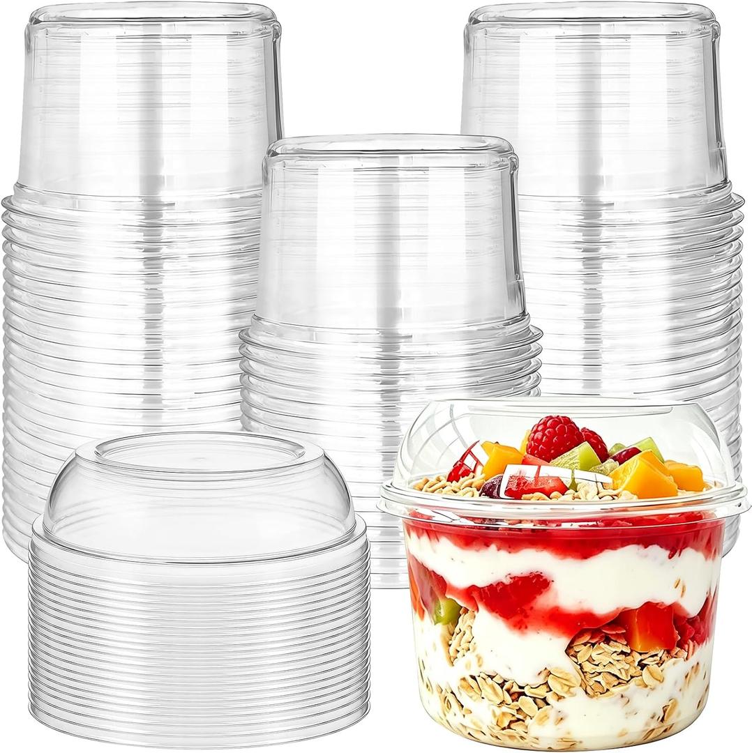 Alaeseje 50 Pack 16 oz Disposable Clear Plastic Cups,PET Dessert Cup with Lids,Disposable Snack Bowls for Cupcake,Pudding,Snacks,Yogurt,Parfait,Fruits,Mousse