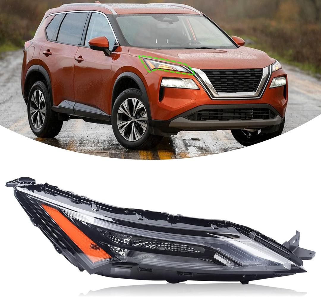 LED DRL Headlight w/Halogen Signal Compatible With 2021-2023 Nissan Rogue (Without bulbs) Upper Headlamp Right Passenger Side 26120-6RR0A NI2563102
