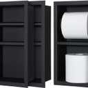 Honeydak 2 Pcs Recessed Toilet Paper Holder 304 Stainless Steel Tissue Paper Holder Bathroom Storage in Wall Tissue Toilet Roll Frame Space Saving Restroom Napkin Frame Insert Easy Installation Black