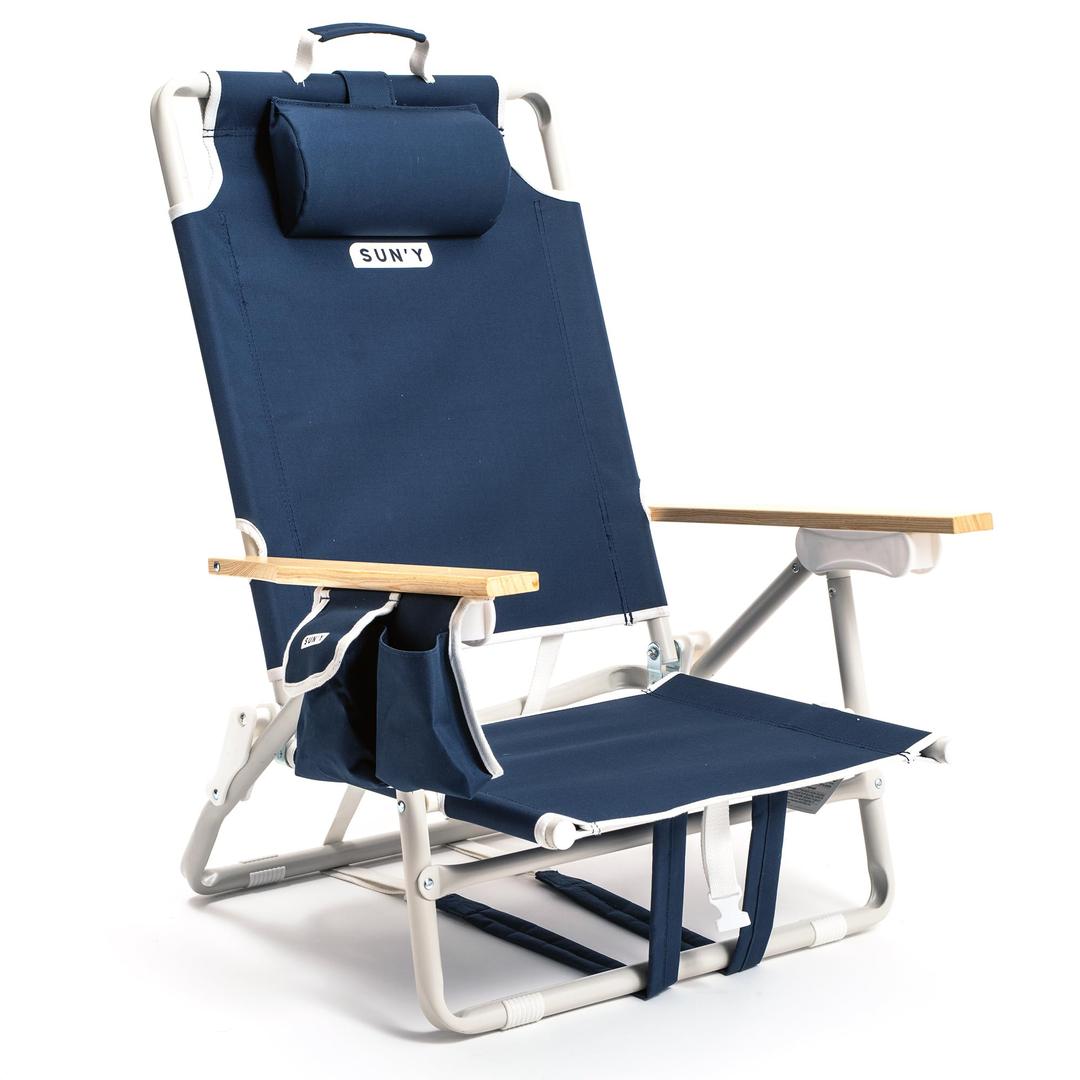 SUN'Y Escapes Portable Backpack Beach Chair for Adults - Nautical Navy