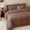 Brown Plaid Comforter Set King Chocolate Coffee Color Chessboard Bedding Sets Mocha Buffalo Checkered Bed Quilt Blanket King