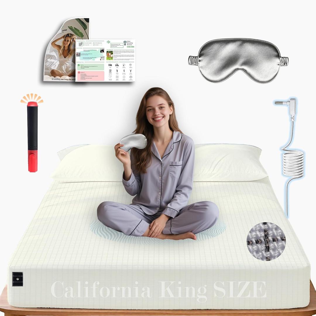 Ali King Grounding Sheets - California King Size, Soft Cotton with Silver Fiber, 15'' Deep Pocket Earth Grounding Fitted Bed Sheets for Improved Sleep (Beige, California King 72''*84''*15'')