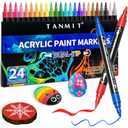 TANMIT 24 Colors Dual Tip Acrylic Paint Markers, Paint Pens Set with Brush Tip and Fine Tip For Fabric, Rock, Wood, Glass, Eggs, Scrapbook, DIY Crafts Making Art Supplies - Teacher Appreciation Gift