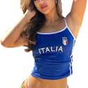 Brazil Strap Tank Top France Crop Top Y2k Shirts Graphic Tees for Women Vintage 90s Streetwear Baby Tees for Women (Blue, L)