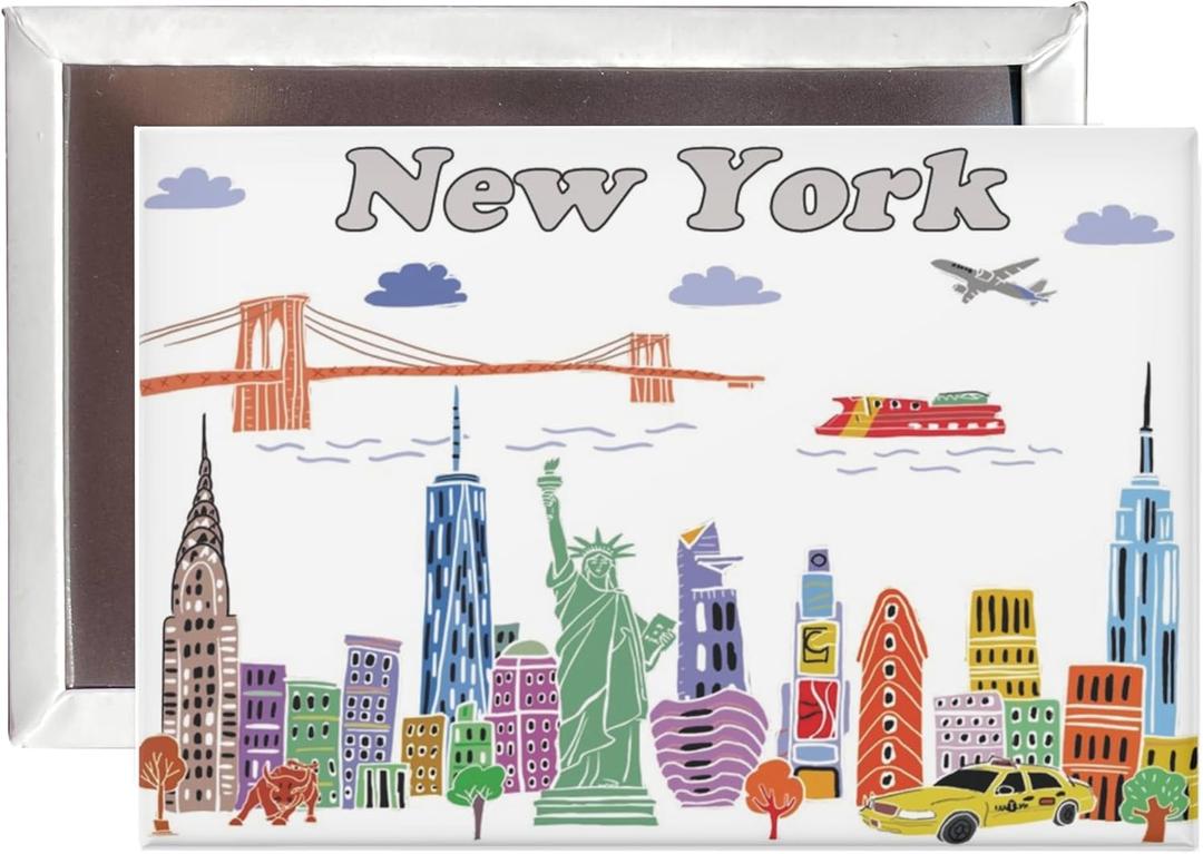 3 x City Themed Artwork Magnet Collection by Beary Blu - Designed in The USA, Collectible Souvenirs Gifts 2.5" x 3.5" (New York)
