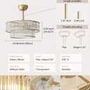 Gold Fandelier Ceiling Fans with Lights, 20" Gold Crystal Chandelier Ceiling Fan with Light Remote Control, Caged Mid Century with 6 Speeds for Bedroom, Living Room, Nursery