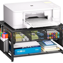 Marbrasse Metal Printer Stand for Desk with Storage Drawer and 2 Pen Holders, 2-Tier Desktop Organizer Printer Table for Home Office, Multi-Purpose Desk Organizer for Fax Machine Scanner Files(Black)