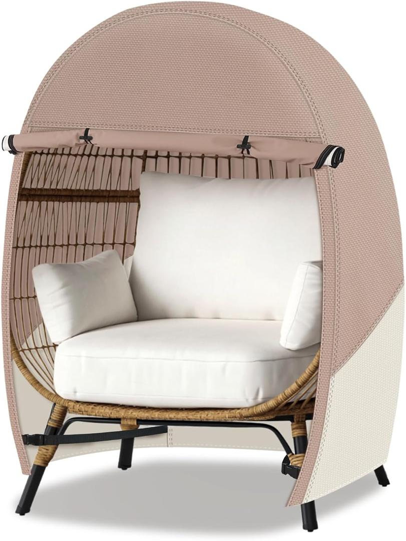 Porch Shield Patio Egg Chair Cover - 600D Waterproof and UV Resistant Wicker Outdoor Basket Chair Cover 42W x 36D x 56H inches (Light Tan & Khaki)