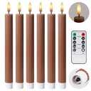Girimax Brown Ribbed Flameless Taper Candles with Remote, Flickering LED Wax Candlesticks Battery Operated Set of 4