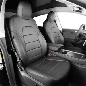 overdream Leather Seat Covers Custom Fit for 2026 Tesla Model Y Long Range (Premium) Only,Not for Standard,Armrest Covers Included,Breathable Waterproof Car Seat Protector(Full Set,Black)