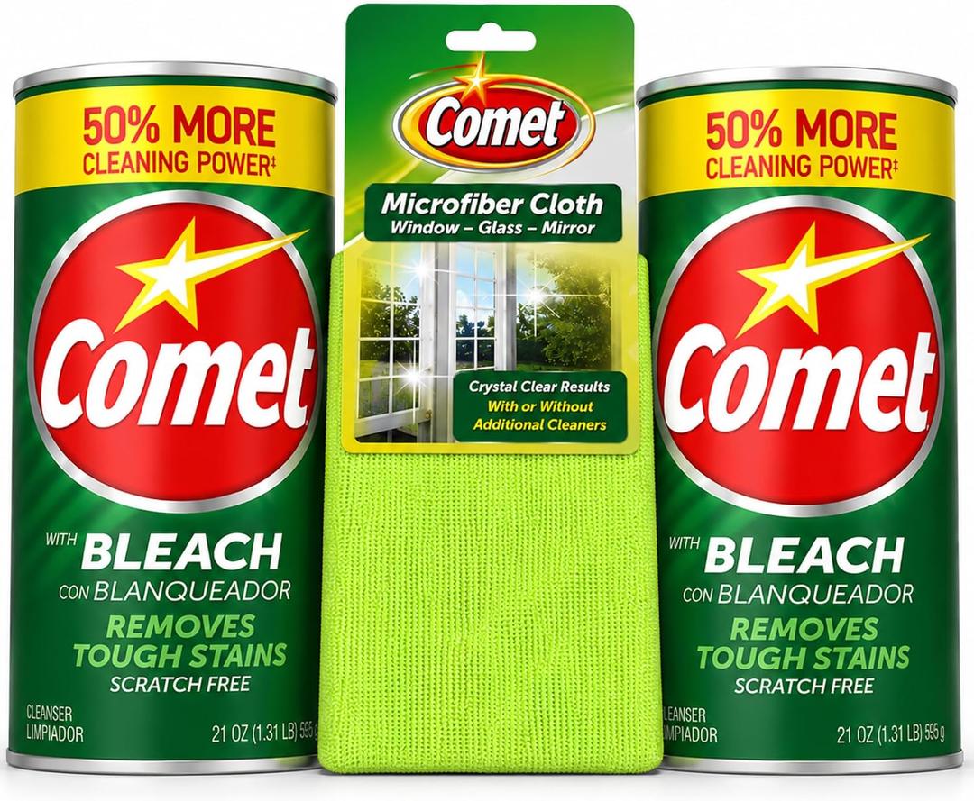 Comet Powder Cleanser with Bleach, 21 oz Bottles, 2 Pack + Microfiber Cloth