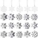 100 Pcs Christmas Unfinished Wooden Snowflake Ornaments Snowflake Hanging Cutouts Blank Wood Slices with Cord Craft Embellishments for Xmas Tree Decorations (White,3.1 Inches)