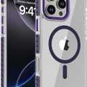 DEERLAMN Strong Magnetic Case for iPhone 16 Pro Max 6.9-Inch,[Compatible with Magsafe][Military Grade Drop Protection] Clear Slim Shockproof Protective Phone Cover-Transparent+Purple