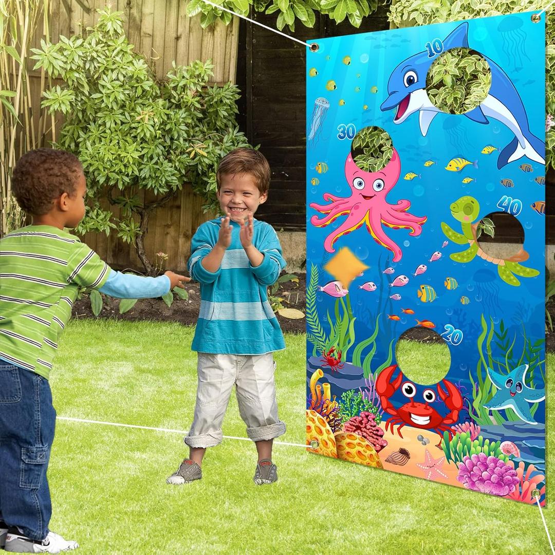Ocean Bean Bag Toss Game Toy Outdoor Toss Game, Family Party Party Supplies for Kids, Gift for Boys Birthday or Christmas for Toddlers Ages 3 4 5 6 Year Old (Ocean)