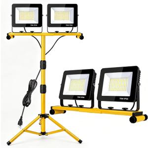 LED Work Lights with Stand, 21000 Lumen, 2-Head Adjustable Work Light, Waterproof Foldable Tripod, 6,500 Kelvin, Extended Cord for Outdoor & Indoor Job Sites, Workshops, Construction, Garage Lighting