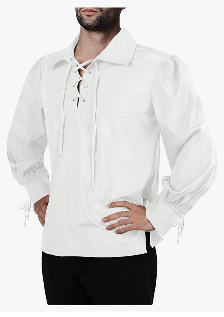 Mens Medieval Pirate Shirt Viking Renaissance Lace up Mercenary Halloween Scottish Jacobite Ghillie Tops Size M