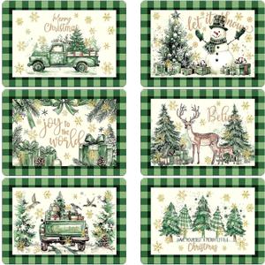 Qinyoung 6 Pcs Winter Watercolor Placemats 12 x 17 Inches Winter Plastic Placemats Set of 6 Wipeable Table Vinyl Mats for Dining Kitchen Indoor Outdoor Party Holiday Decoration(Elegant)