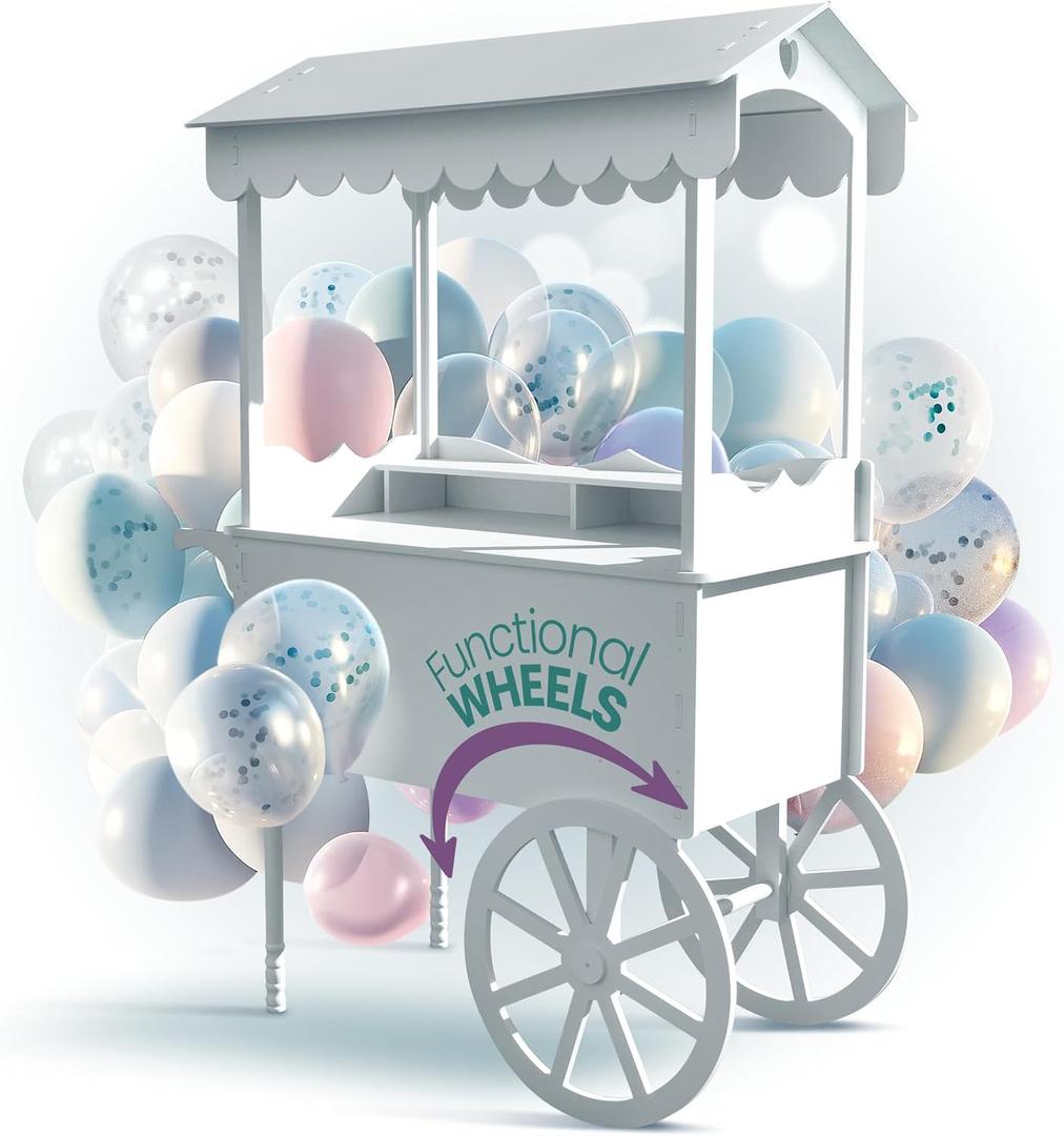DS THE DISPLAY STORE PVC Candy Cart with Wheels - Portable Dessert Cart for Parties, Weddings & Baby Showers - Vendor Event Display with Rounded Safety Edges