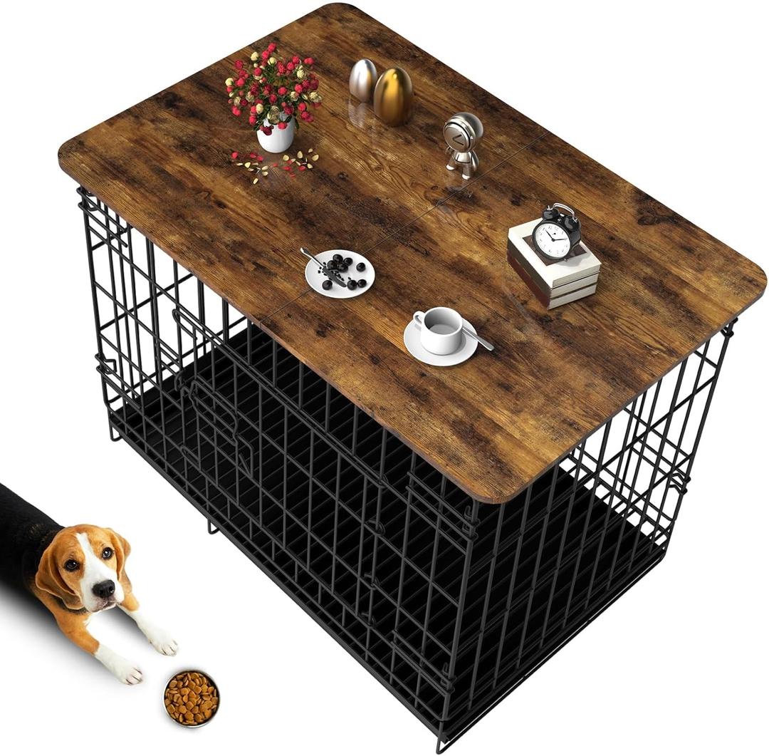 Dog Crate Topper Wood Countertop for 54 Inch Dog Cage, Dog Crate Table Topper Collapsible Dog Kennel Topper (Rustic Brown, 54 Inch)