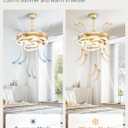 LEDIARY 42 Inch Retractable Ceiling Fan with Lights, Fandelier Ceiling Fan with 6 Speeds,3000K-6000K Adjustable,and DC Motor,Chandelier Ceiling Fans with Lights and Remote for Bedroom Living Room,Gold