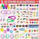 [ 6 Surprise Gold Eggs ] 100 Pack Prefilled Easter Eggs with Assorted Toys Inside, Truly Pre Filled Plastic Easter Egg Filles Fidget Toys Easter Hunt, Basket Stuffers Party Favors for Kids Boys Girls