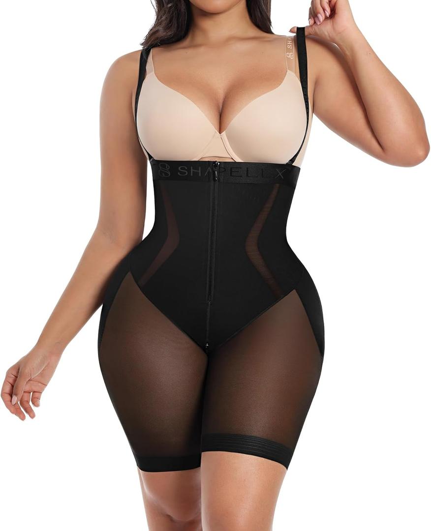 SHAPELLX Fajas Colombianas Shapewear for Women Tummy Control Postpartum Faja Body Shaper Butt Lifting Shorts Bodysuit (Black, XXL)