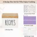 Dahey Wooden Recipe Box White Recipe Organizer with 100 Recipe Cards and 6 Dividers, Recipe Card Holder Box Set with Lid and Slots to Write in Your Own Recipes for Cooking Lover Kitchen, 6.9''x4.3''