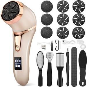 Electric Callus Remover for Feet, Portable Pedicure Kit Foot File Callus Remover, Rechargeable Waterproof Foot File for Foot Care Deadskin Remover with 9Head&LCD Display, Gold