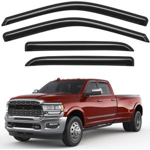 Outside-Mount Window Rain Guards Fit for Dodge Ram 1500 2009-2024/2010-2025 Ram 2500 & 3500, Extra Durable Window Visors Wind Deflector Dark Smoke Vent Shades Car Tape-on with Thicker 4PCS