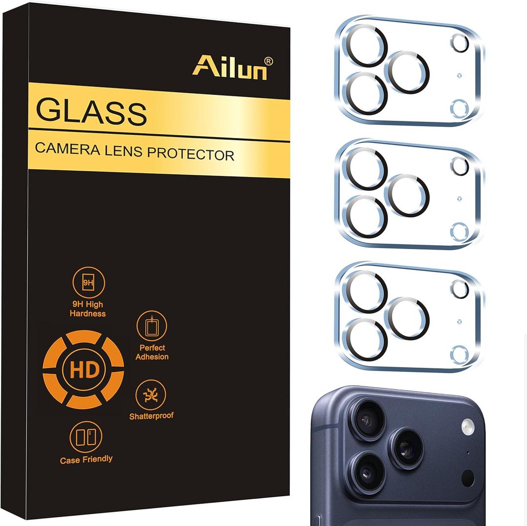 Ailun 3 Pack Camera Lens Protector for iPhone 17 Pro,Tempered Glass,9H Hardness,Ultra HD,Anti-Scratch,Case Friendly,Does not Affect Night Shots[Not for iPhone 17/17 Pro Max/iPhone Air]
