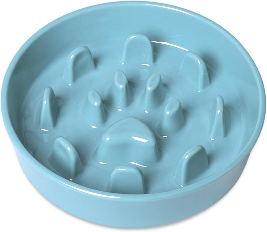Dog Slow Feeder Bowl, Round Ceramic Pet Food Bowl for Medium Breed, Fun Raised Dog Bowls to Slow Down Eating (Turquoise, M-1.3 Cups)
