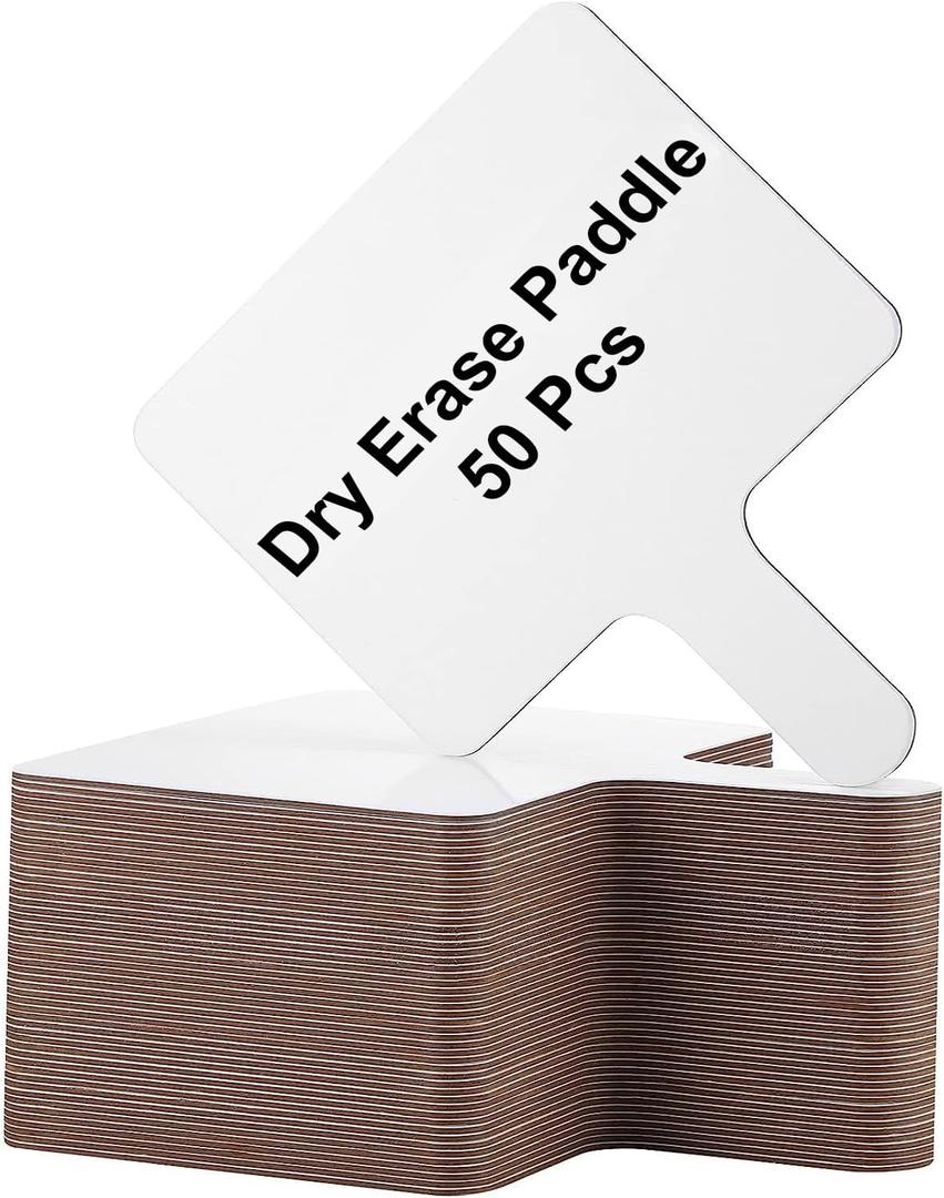 50 Pcs Dry Erase Paddles, Dry Erase Answer Paddle, Double Sided Handheld White Boards, Double Sided Paddles for Students Teachers Classroom Voting Bridal Shower Games(50 Pack, 10 X 7.9 Inches)