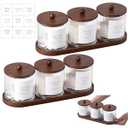 Vesici 6 Pack Bathroom Canisters Ribbed Apothecary Jars with Bamboo Lids 2 Bamboo Trays and 9 Label Stickers Cotton Swabs Holder Bathroom Organizer Storage Set Acrylic 18 oz Dispenser Container(Brown)