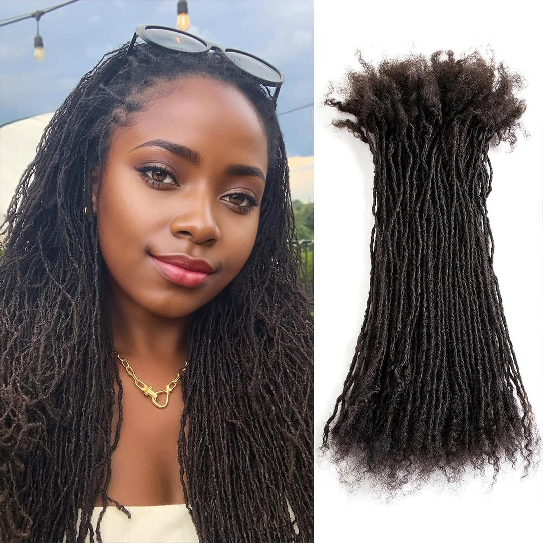 DAIXI Handmade Interlocking Sisterlocks Curly Tips 100% Real Human Hair Permanent Micro Locs Extensions Natural Looking Soft Dreadlocks Can Be Bleached and Dyed,(1B - 0.2cm, 8 Inch 30 Strands)