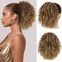 Lommel Drawstring Ponytail for Black Women,10 Inch Ponytail Extension for Black Women Curly Pony Tails Hair Extensions for Women Afro Kinky Curly Hair Pieces for Daily Use(Brown and Honey Blonde)