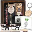 8.6'' Pet Memorial Shadow Box, Rustic Collar Holder Picture Frame, Paw Print Kit, Dog Wooden Sculpture, Pet Hair Fur Jar, Cat Memorial Keychain, Dogs Sympathy Card, Gift for Pet Lovers PSD-4R