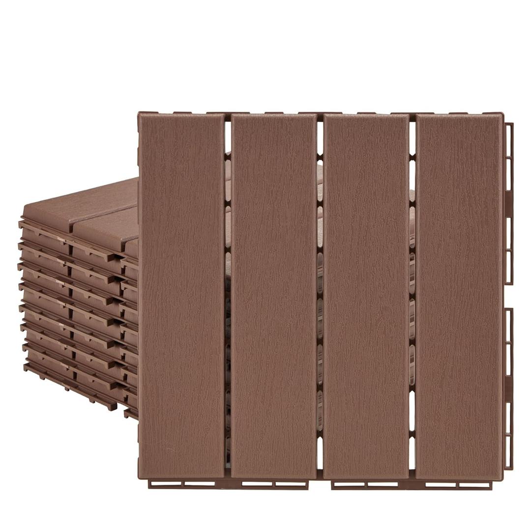 Plastic Interlocking Deck Tiles, 9 Pack Outdoor Flooring Waterproof Pavers for Patio Garden Porch Yard, All Weather Use, Coffee (12" x 12")