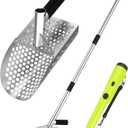 Long Handle Sand Scoop,with Metal Detector Pinpotiner,Stainless Steel Beach Metal Detecting Shovel for Adults, Ideal for Underwater Treasure Hunting,Beach SiftingExcavation Tools