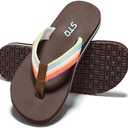 STQ Women Beach Flip Flops with Arch Support Thong Sandals for Water Shower Vacation Coffee Multi 