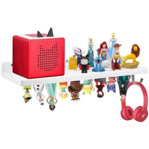 SINTENILL for Tonies Magnetic Floating Shelf, for Toniebox Figures Storage Display Shelf, 1 Tier 16 Inch Wooden Kids Room Decor Easy Install Wall-Mounted Nursery Organizer, White