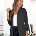 Women Casual Lightweight Cardigan 3/4 Sleeve Draped Open Front Soft Cardigans with Pockets (Gray, S)