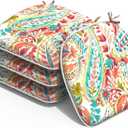 Outdoor Chair Cushions Set of 4, Water Resistant Patio Chair Pads with Ties, Seat Cushions for Home Garden Furniture Decoration, 16"x17", Pretty Paisley