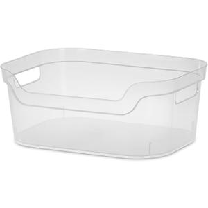 5.25x9.5x13 In Medium Polished Open Scoop Front Storage Bin w/Comfortable Carry Through Handles for Household Organization, Clear