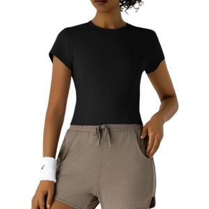 Workout Tops for Women Athletic Tops Short Sleeve Shirts-Cropped Slim Fit Gym Running Yoga T Shirts (Black, M)
