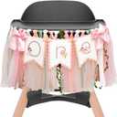 Upfirst Flower Fairy Highchair Banner - 1st Birthday Wildflowers And Fairies Theme For Girls,Flower Fairies Garland,Wildflower Highchair Banner First Birthday Party Supplies (fairy pink banner)