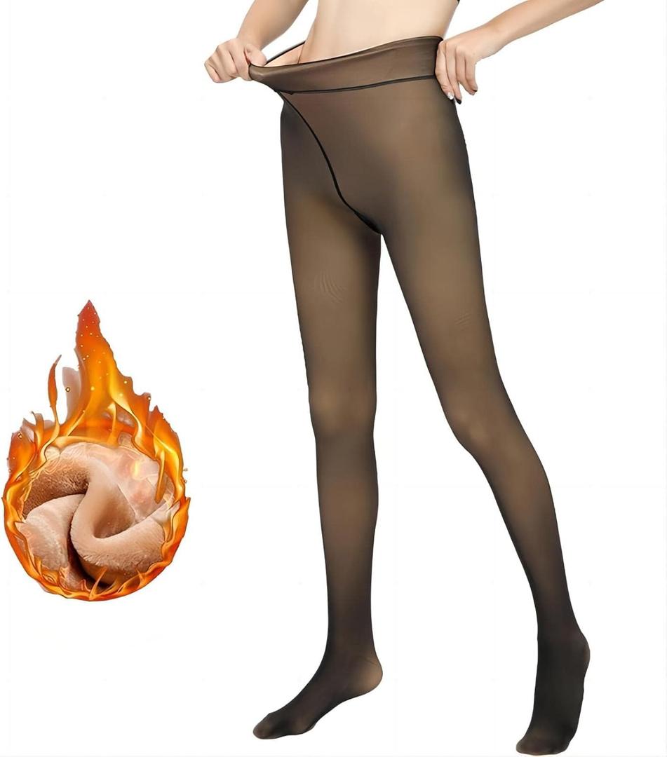 Cegerne Fleece Lined Tights Women Thermal Leggings, Fake Translucent High Waisted Sheer Pantyhose, Winter Thick Warm Tights, Black, 220g / Fleece Lined (Black)