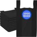 ASSUREPAK Easy Open - 1000 Bags - Black Unprinted HDPE T-Shirt Bags - 1/6 BBL 11.5"X6"X21" - 13 microns - LOOP-BLACK-EO