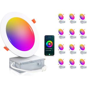 CLOUDY BAY [12 Pack] 6inch Smart WiFi LED Recessed Lighting,RGBCW Color Changing, Compatible with Alexa and Google Home Assistant, No Hub Required,15W 950LM, 2700K-6500K,CRI90+ Wet Location